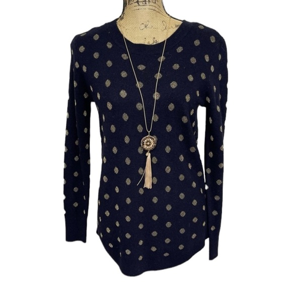 Loft Pullover Sweater Navy Blue Gold Polka Dot Knit NWT Soft - Picture 4 of 12